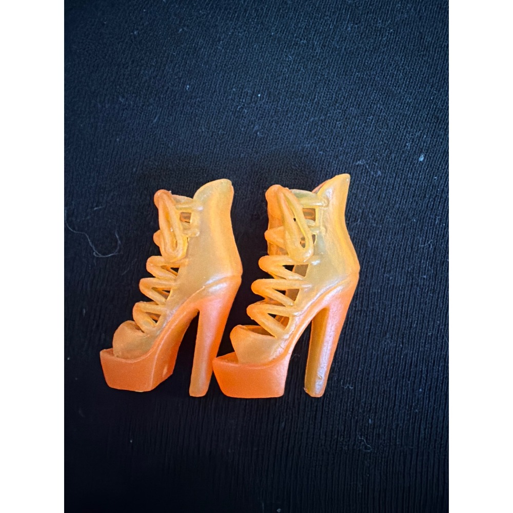 Barbie Doll Fashionista Shoes Neon Orange Translucent Platform Lace Up Heels Pai